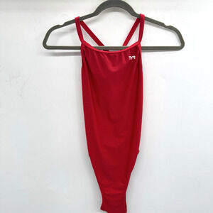 TYR Women's Diamondback One-Piece Swimsuit Size 30 Solid Red Lined Racerback